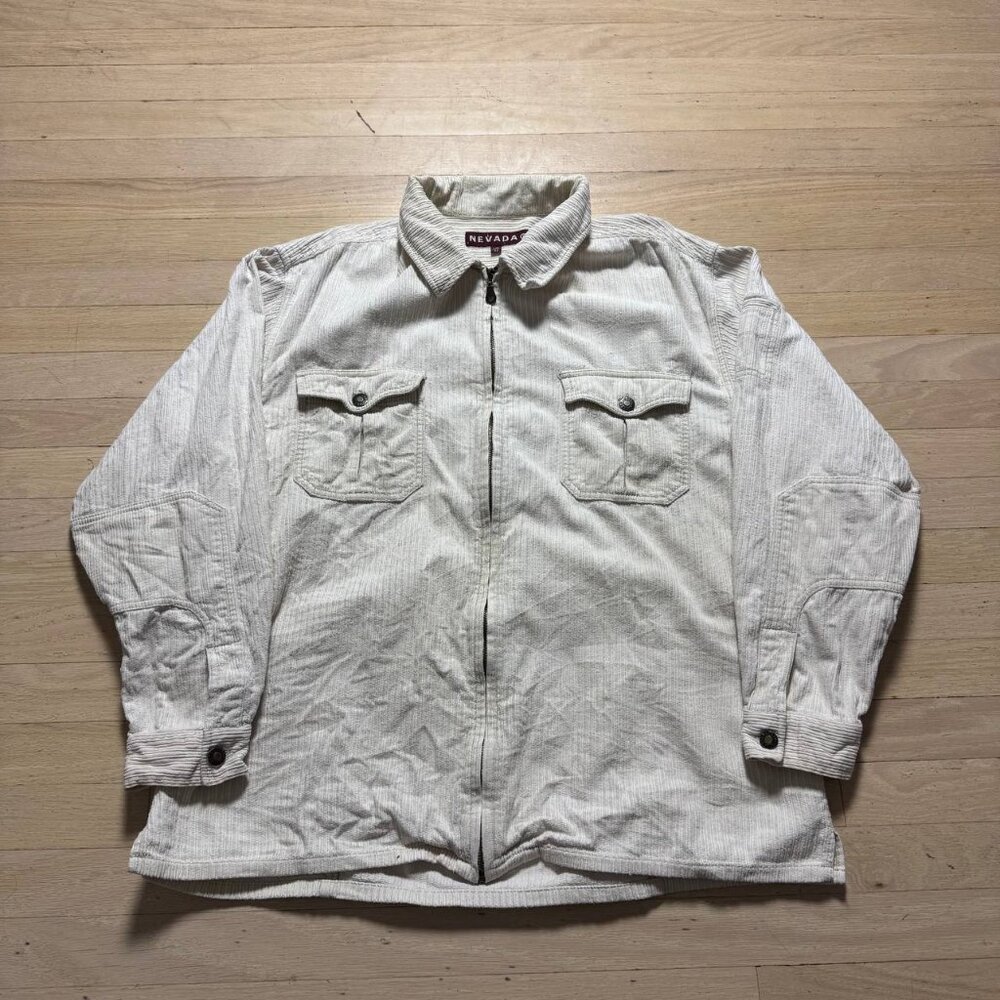 Vintage Nevada Corduroy Zip Shirt Jacket Off-White Ribbed Overshirt L